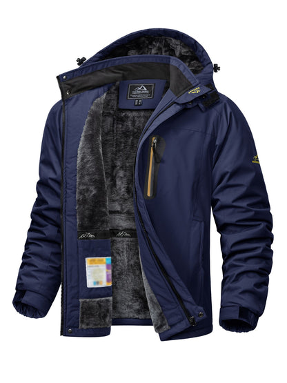 Jaqueta Masculina Impermeável TACVASEN de Inverno Pesada Forrada com Lã, Jaquetas de Esqui e Snowboard, Casacos Corta-Vento com Capuz Removível