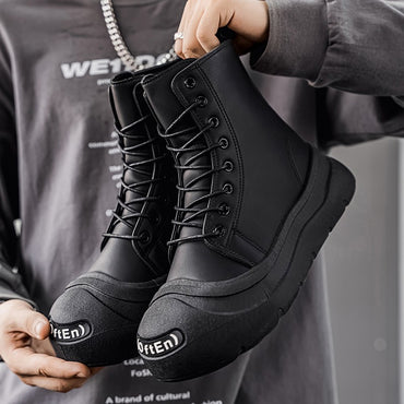 Large-size Autumn High-top Versatile Black Shoes, Men's Outdoor Anti-slip and Wear-resistant Casual Leather Boots