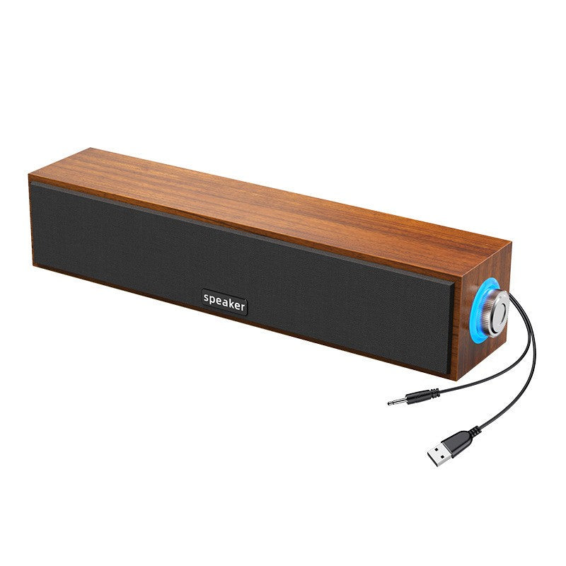 Nova Barra de Som de Madeira com Fio USB e Bluetooth Duplos para Notebook, Computador, Mesa, Graves Potentes