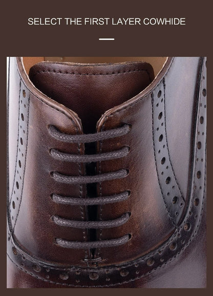 Classic Brogue Shoe Men's Business Suits Matches New Style Genuine Cowhide Handmade Formal Office Wedding Party Mans Dress Shoes