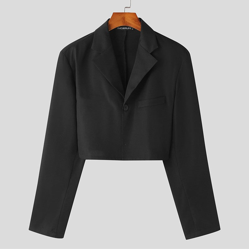 2023 Men Blazer Solid Color Lapel Long Sleeve Autumn Casual Suits One Button Streetwear Fashion Male Crop Coats S-5XL INCERUN