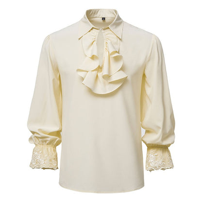 Men Steampunk Ruffle Shirt Long Sleeve Lace Cuff Medieval Victorian Halloween Costume Tops