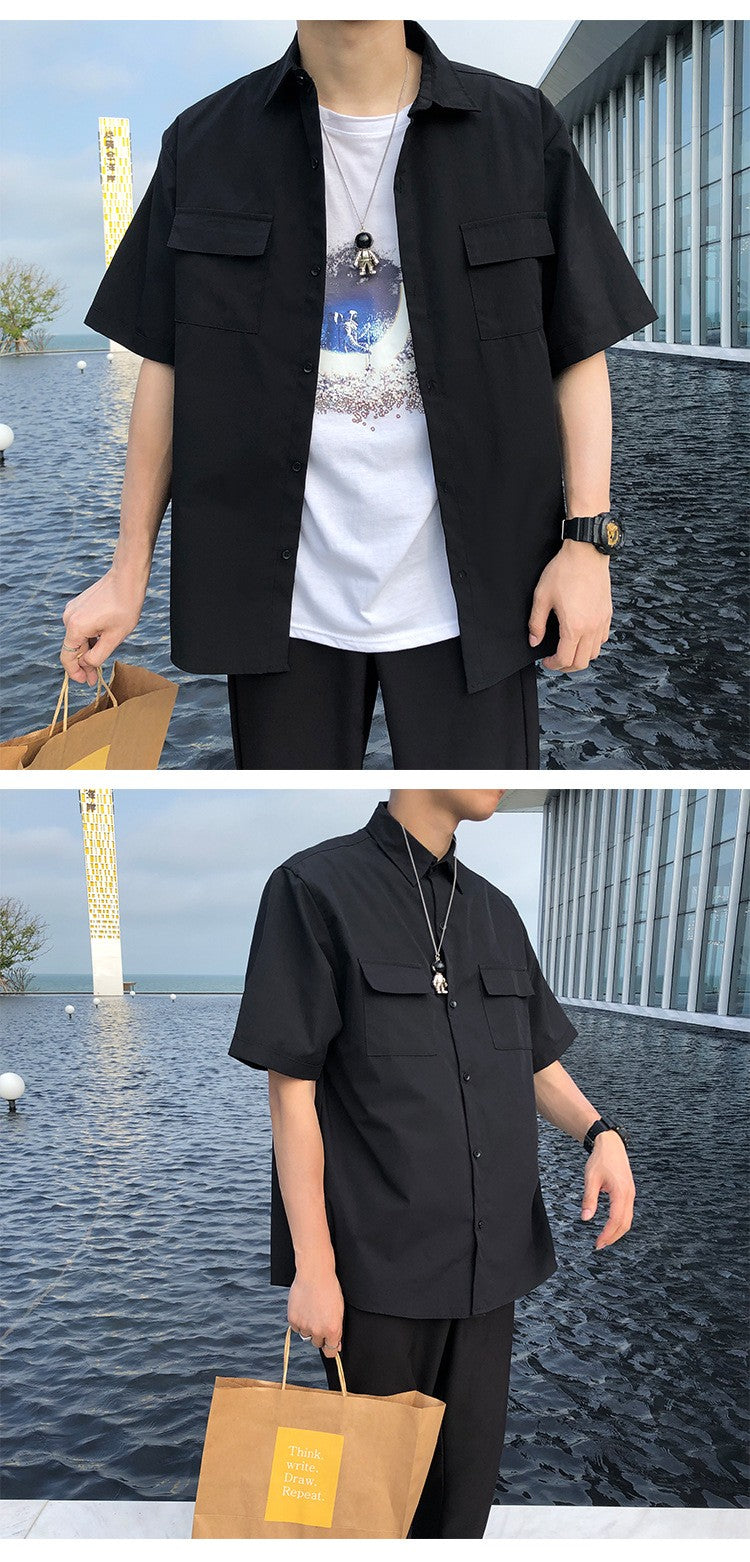 Summer Basic Shirts for Men 2025 New Half Sleeve Cargo Shirts Loose Casual Lapel Cardigan Tops Male Shirt Coats Retro Streetwear