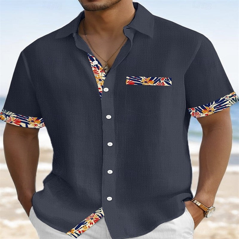 Hawaiian floral print men's button pocket short sleeve shirt everyday outing vacation travel men's shirt fast shipping