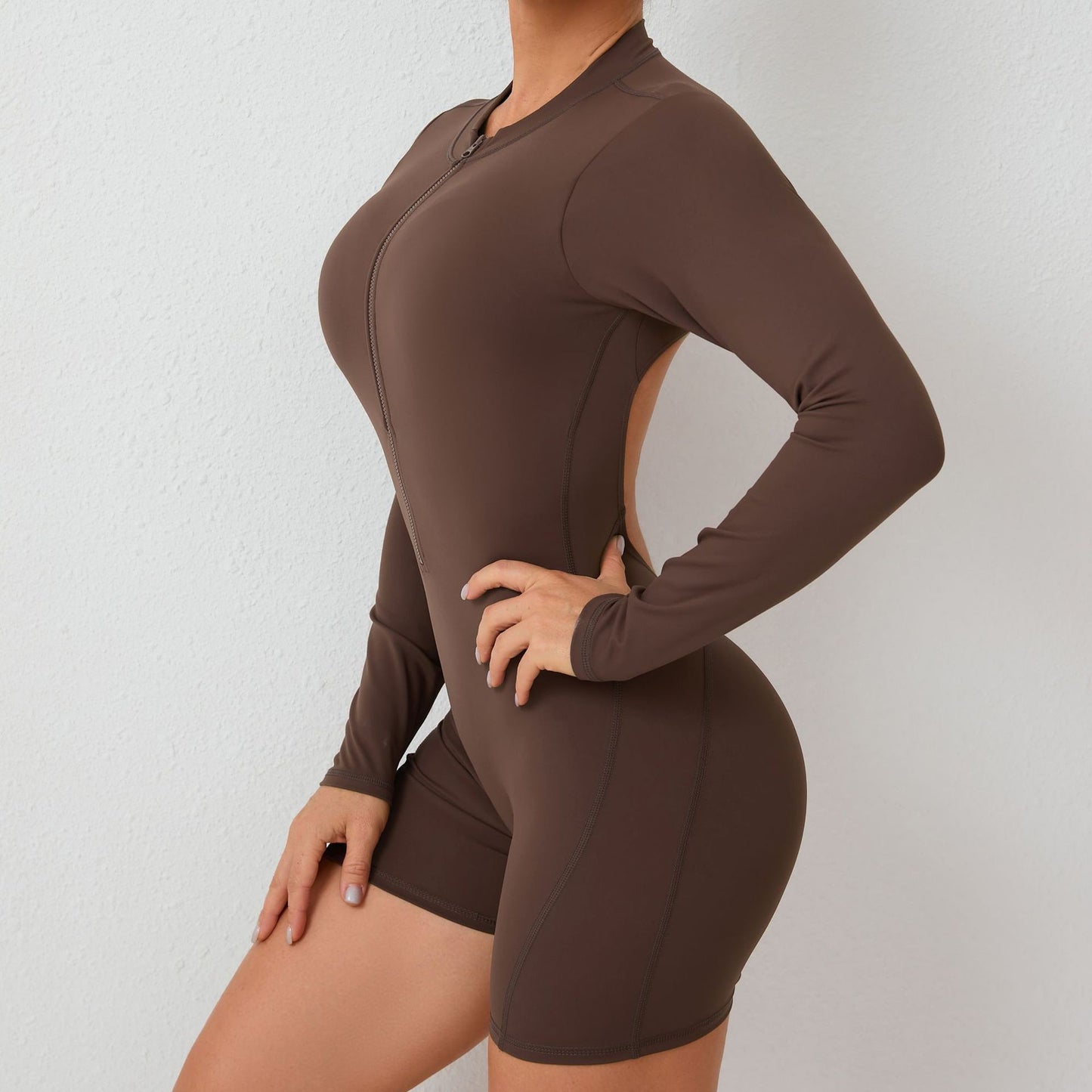 V Back Scrunch One-Piece Suit Push Up Sports Jumpsuit Woman Fitness Zipper Overalls Workout Rompers Women Gym Bodysuits Female