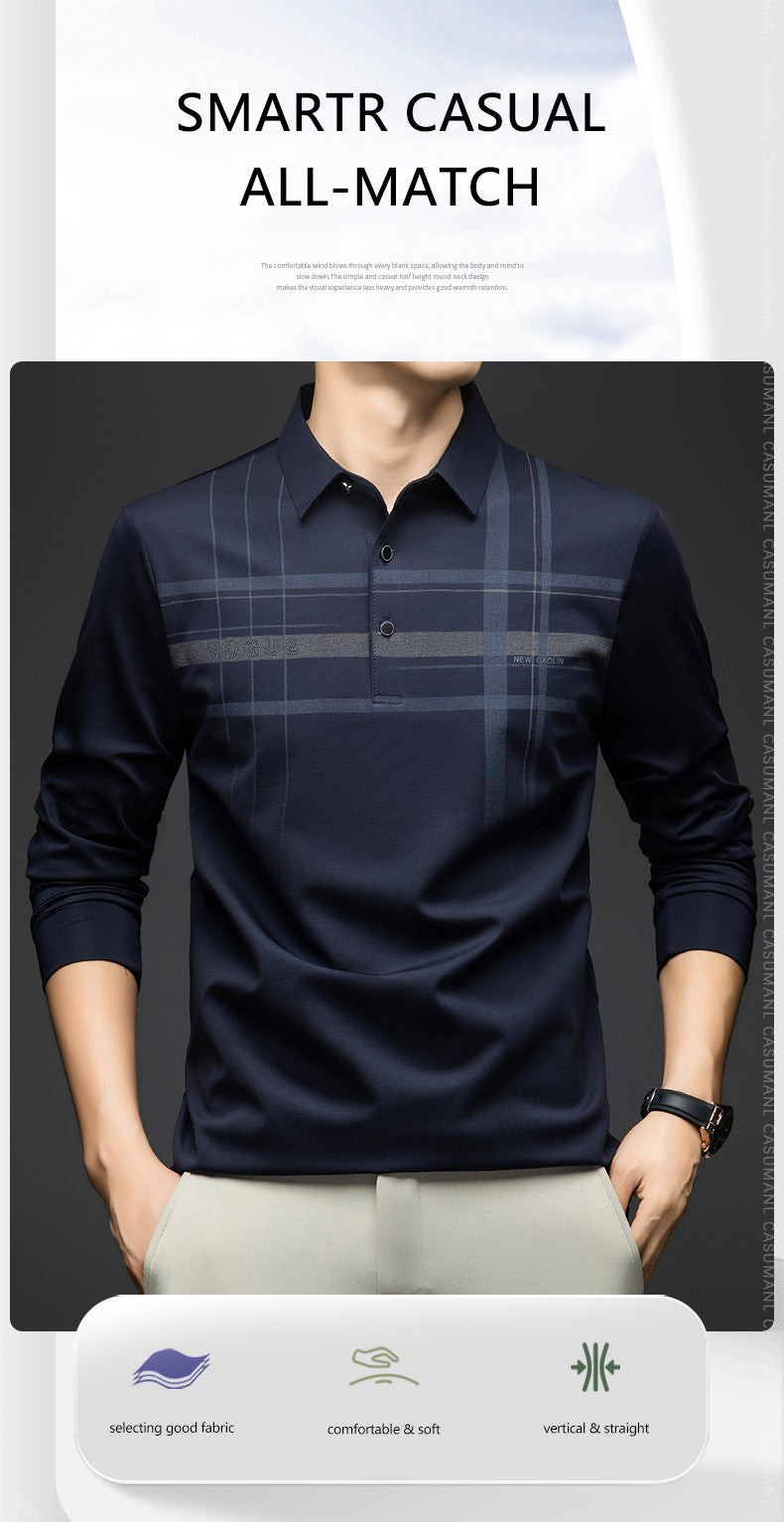 BROWON Polo T Shirt for Man 2025 Formal Business Slim Long Sleeve Tshirt Men Casual Loose Stripe Shirt for Man Designer Clothes