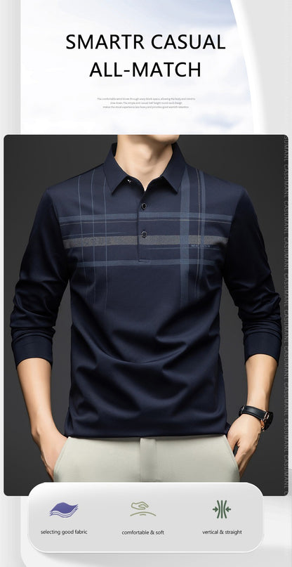 BROWON Polo T Shirt for Man 2025 Formal Business Slim Long Sleeve Tshirt Men Casual Loose Stripe Shirt for Man Designer Clothes