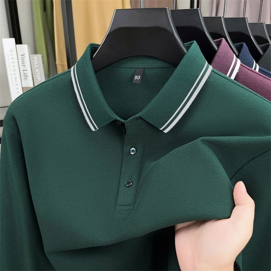 100% pure cotton high-quality brand men's long sleeve polo shirt autumn fashion striped original design golf top casual T-shirt