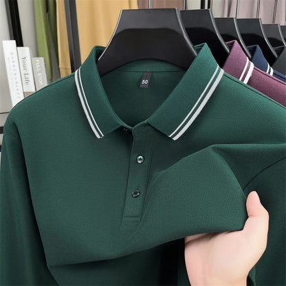 100% pure cotton high-quality brand men's long sleeve polo shirt autumn fashion striped original design golf top casual T-shirt