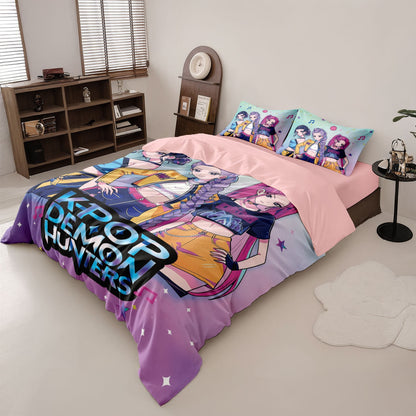 Kpop Demon Hunters Huntrix Bedding Set - Single to King Size, Anime Print Duvet Cover Sets for Adult Bedrooms