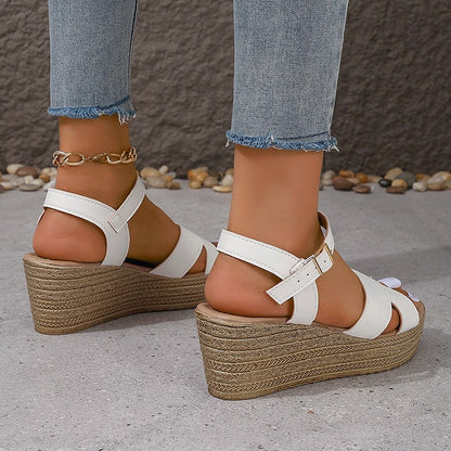 Women's White Chunky Platform Sandals Summer 2024 Buckle Strap Wedge Sandals for Woman Thick Sole Non Slip Beach Sandalias Mujer
