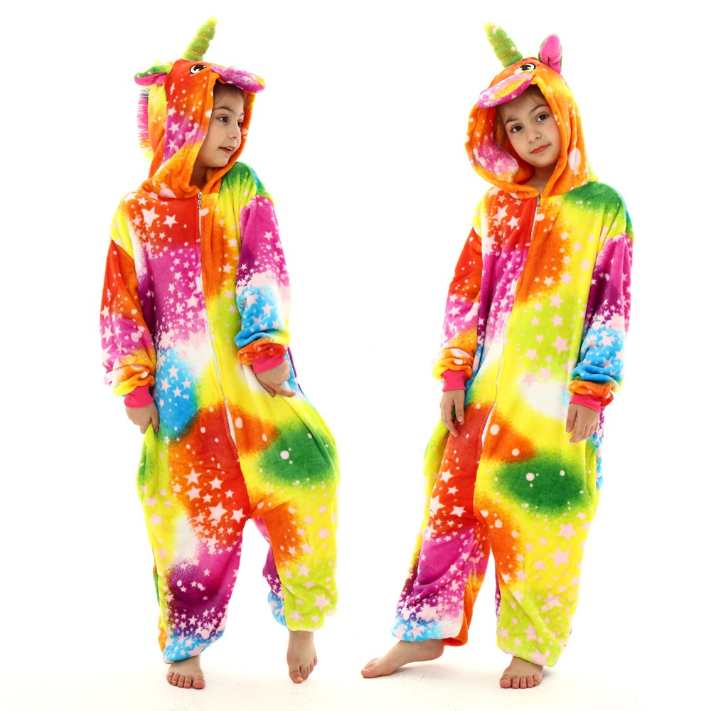 Winter Kids Pajama Sets Soft Warm Flannel Unicorn Costume Kigurumi Boy Girl Onesie Set Panda Tiger Bunny Deer Lion Pyjamas Suit