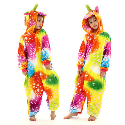 Winter Kids Pajama Sets Soft Warm Flannel Unicorn Costume Kigurumi Boy Girl Onesie Set Panda Tiger Bunny Deer Lion Pyjamas Suit