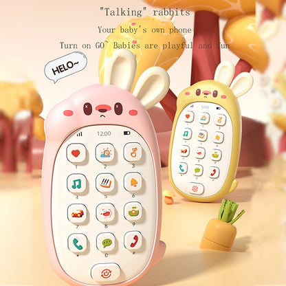 Telefone celular de brinquedo de coelho infantil, mordedor para bebê, quebra-cabeça, atóxico, inodoro, multifuncional, com música, sem bateria