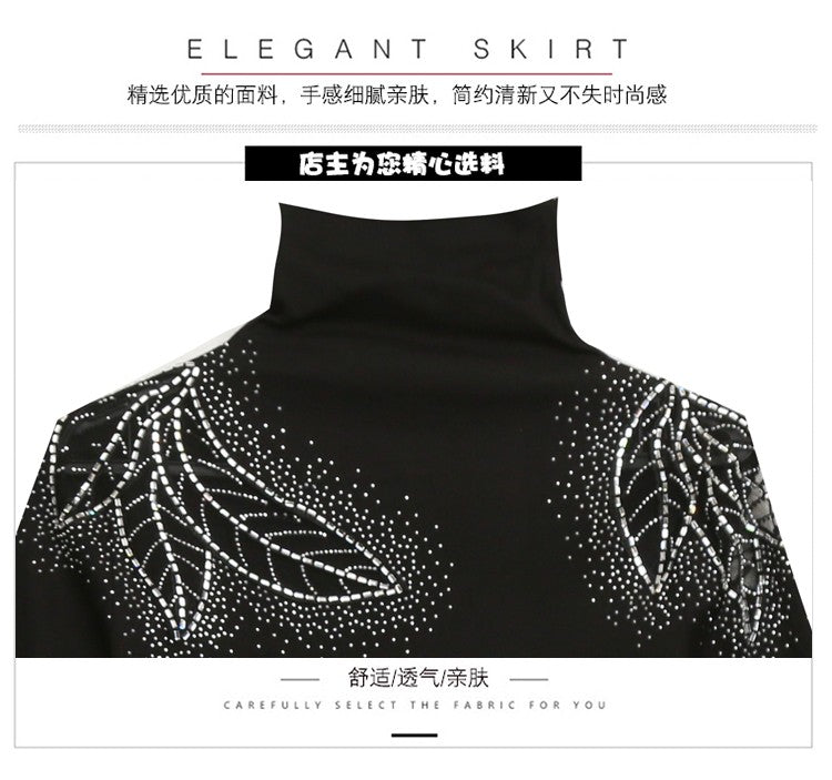 2025 European Station Long Sleeve Women Tees Autumn Winter New Stand collar Hot Diamond T Shirt Fashion Slim Mesh Tops