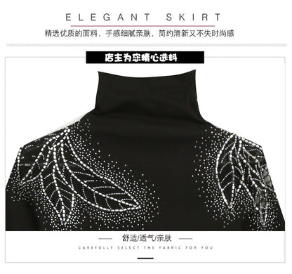 2025 European Station Long Sleeve Women Tees Autumn Winter New Stand collar Hot Diamond T Shirt Fashion Slim Mesh Tops