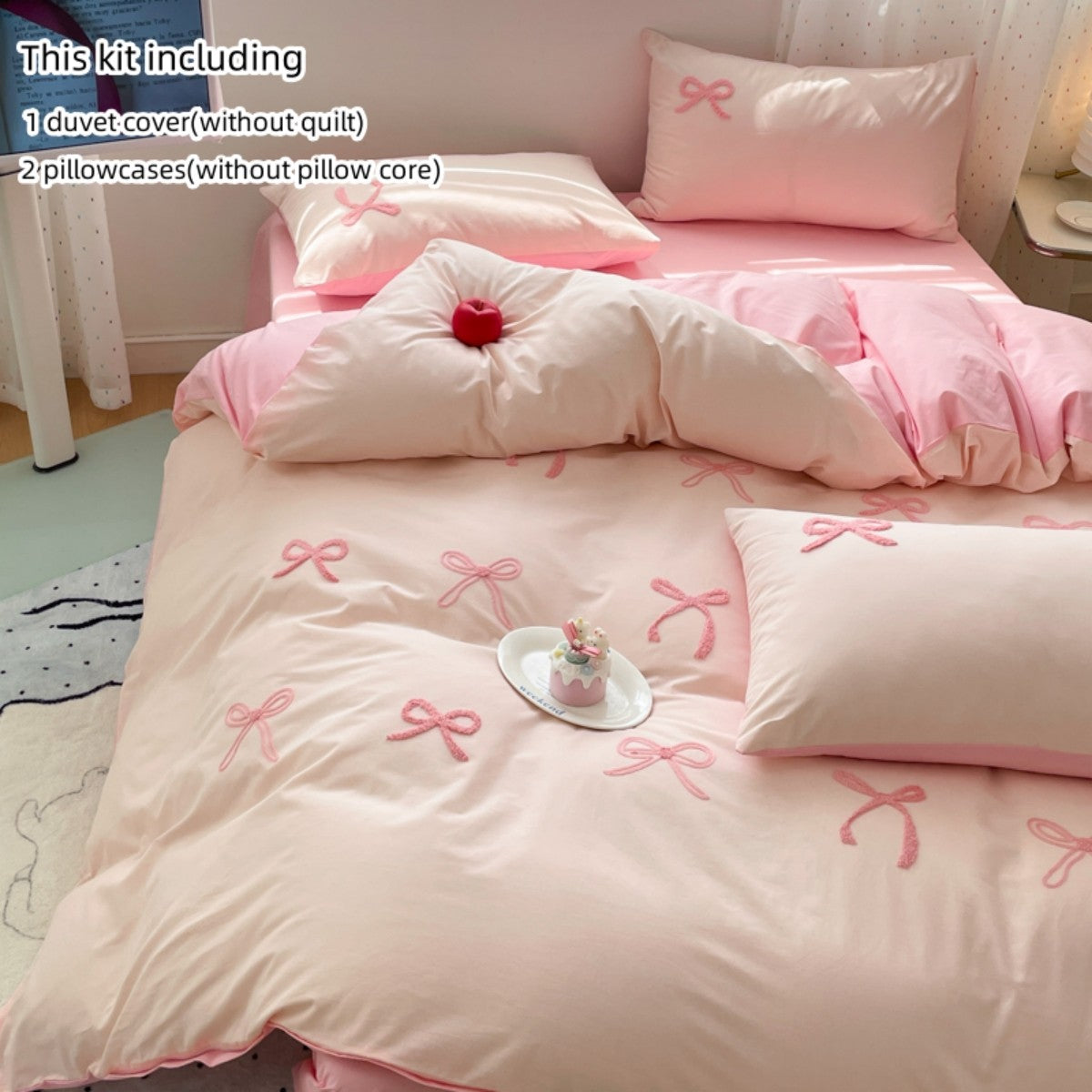 3 Piece Sheet Set  pink bowknot embroidery Quilt Set ? comfortable embroidery  Bedding Set Bedspread for All Season
