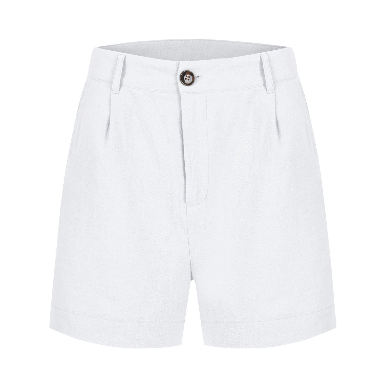 Cotton Linen Solid Shorts For Women Button High Waist Summer Loose Casual Pockets Shorts Female Pants Women Clothing