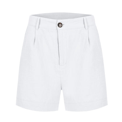Cotton Linen Solid Shorts For Women Button High Waist Summer Loose Casual Pockets Shorts Female Pants Women Clothing