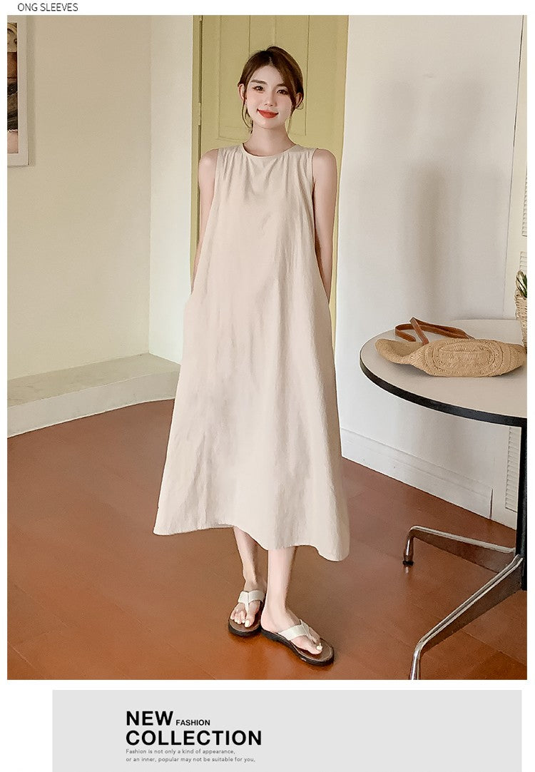 NYFS 2025 Summer New Korea Woman Dress Vestidos Robe Elbise Loose Plus Size Solid Sleeveless Backless Long Dress L-4XL
