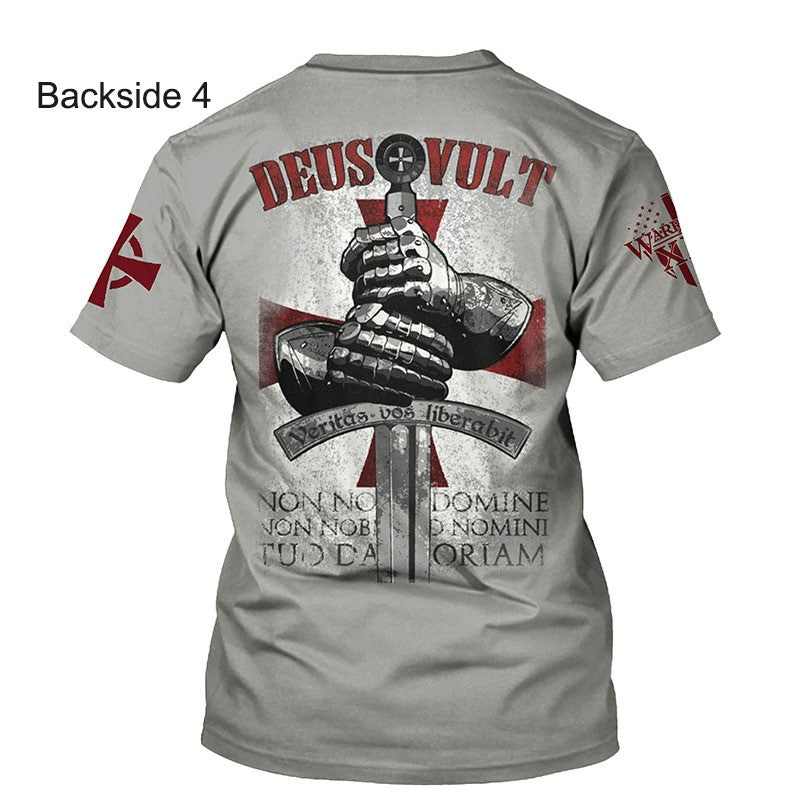 Crusader Knights Templar 3D Harajuku Print Handsome Retro Taste Fashion Personality Street Men's Round Neck Short Sleeve T-shirt