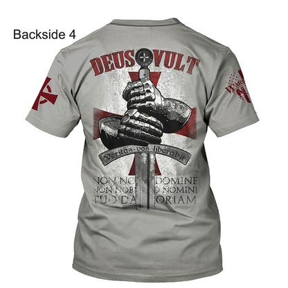 Crusader Knights Templar 3D Harajuku Print Handsome Retro Taste Fashion Personality Street Men's Round Neck Short Sleeve T-shirt