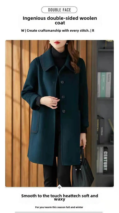 Fashionable Age-Reducing Double-Sided Woolen Coat Medium-Length 2024 Spring New Loose-Fit Slimming Woolen Jacket For Women