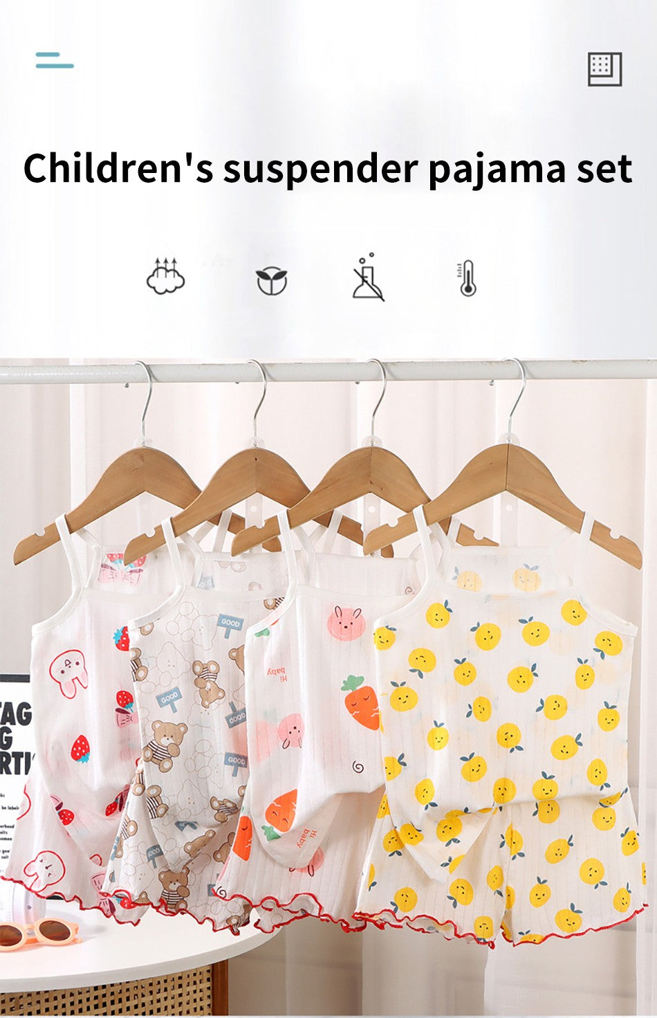 2 Pcs 2025 Summer Girl's Pajamas Sets Loungewear Set Strap Sleepwear Pants Skirt Baby Girl Clothes Sleeveless Children's Clothes