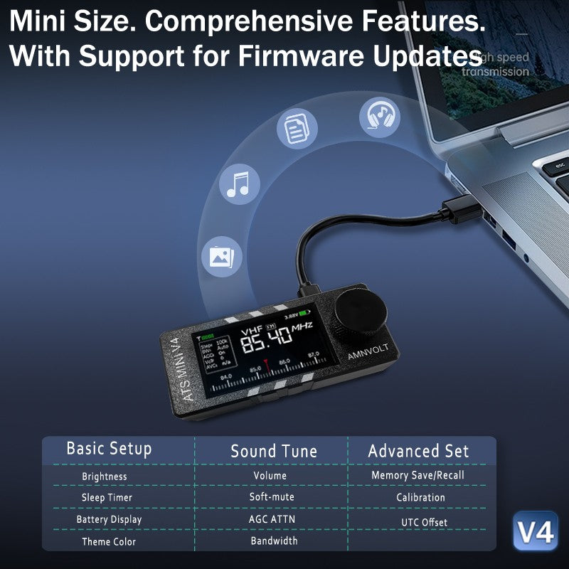 Receptor V4 AMNVOLT ATS Mini SI4732 de Todas as Bandas Suporta AM/FM/SSB/LSB/USB Amplificador de Fone de Ouvido Hi-Z Integrado para Rádio Amador