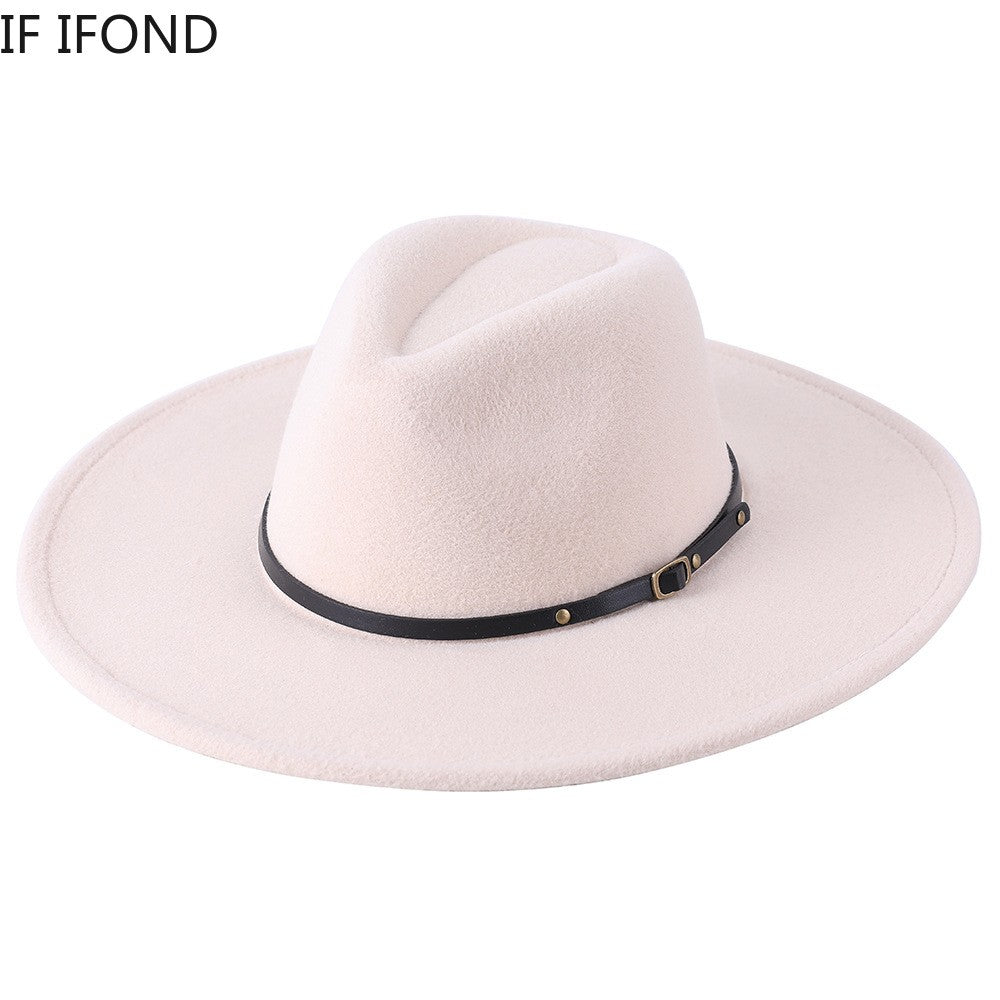 Wool Warm Wide Brim Fedora Hats Women Solid Color Top Jazz Felt Hat For Men Panama Gamble Yellow Hats