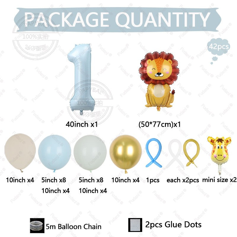 42pcs Mini Giraffe Sitting Lion Balloon 40 inch Baby Blue Number 1-9 Birthday Balloon Set Jungle Animal Theme Party Decoration