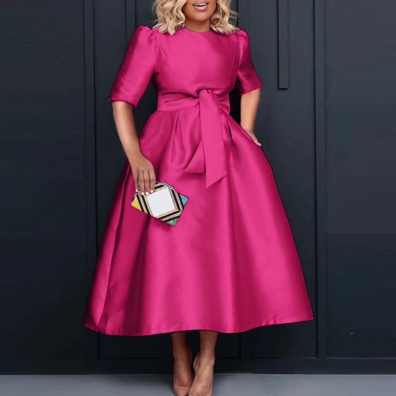 VONDA Elegant Women Satin Short Sleeve Midi Dress 2024 Summer Vestidos Casual Be