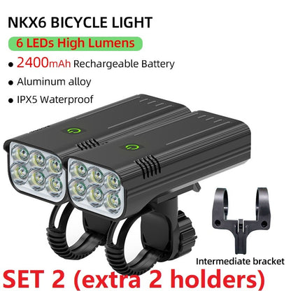 NATFIRE 2 Pcs Bike Light USB Rechargeable 3600LM Bike Headlight 6*LED Super Bright Flashlight Front Lights and Color Rear light