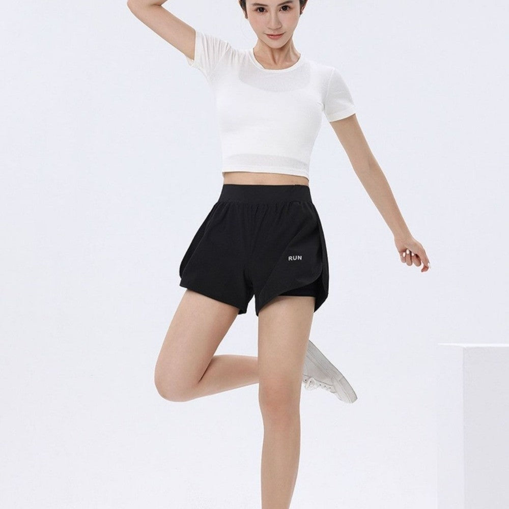 Fashion Anti-glare Lining 2 in 1 Yoga Shorts Loose Fitting Hem Elastic Sports Shorts Breathable Quick Dry Fitness Shorts Gym