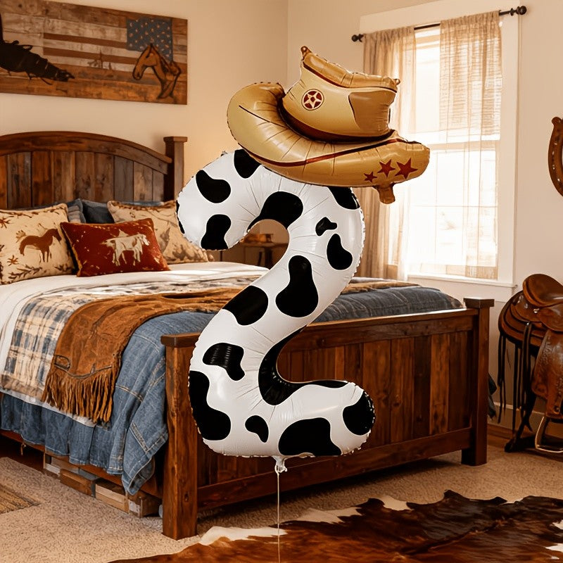 2pcs-40 inch 0-9 digital and hat balloon set, suitable for birthdays, farm themed parties, and New Year celebrations
