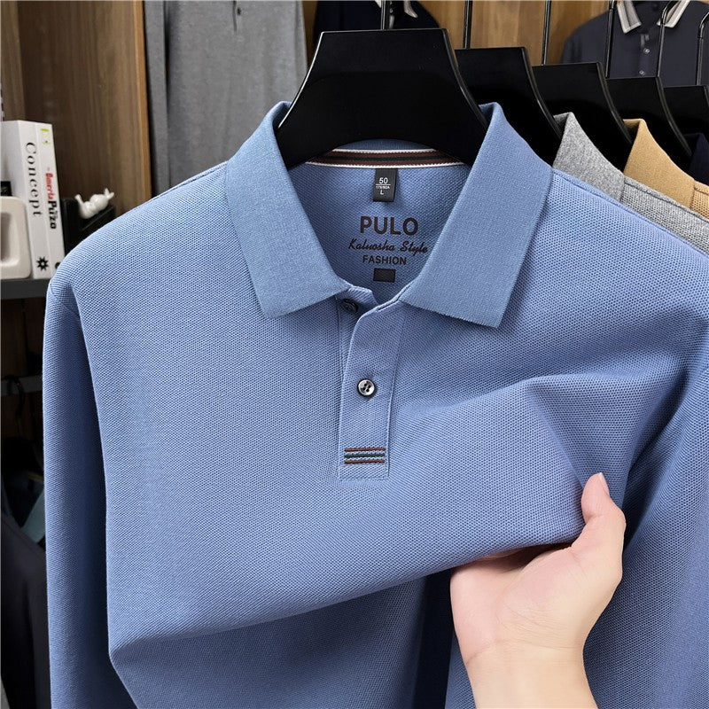 100Cotton Original Quality Men's Polo Shirt Simple Front Embroid Long Sleeve Autumn Lapel T-Shirt Business Casual Trend Menswear