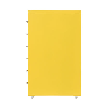 Gaveteiro de Metal com Rodas e Fechadura | Armário para Documentos com 6 Gavetas para Escritório em Casa, com Rodas | Branco-sujo/Verde/Amarelo