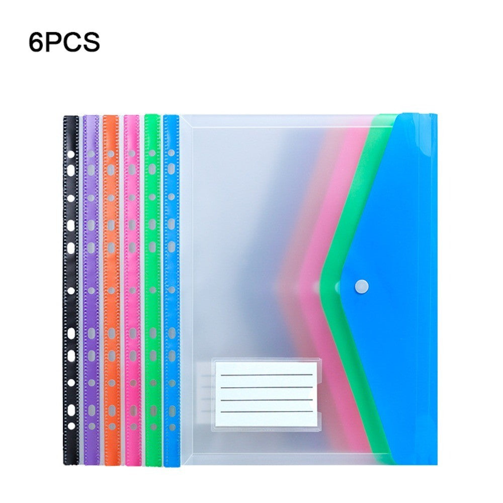 6 pcs Colorful Plastic Binder Folders Clear A4 Binder Pocket Snap Closure 11 Holes Punched Pockets Home Office