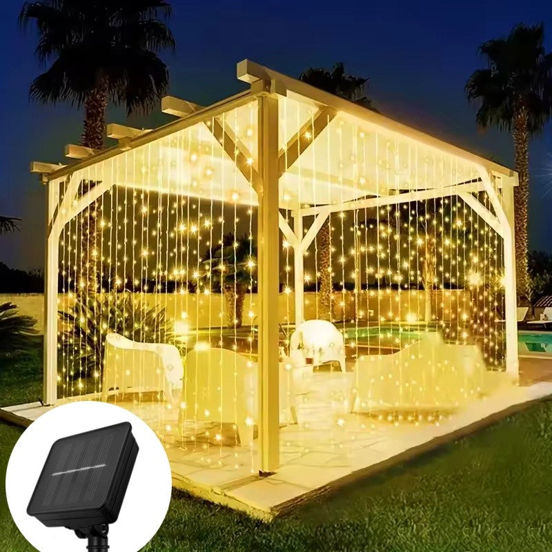 Solar LED Curtain Light Outdoor Garland Solar Fairy String Light Pavilion Garden Party Holiday Christmas Decor