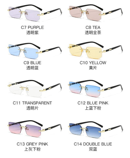 Rimless Sunglasses Rectangle Fashion Popular Women Men Shades Small Square Sun Glasses for Female Male Summer Traveling Oculos