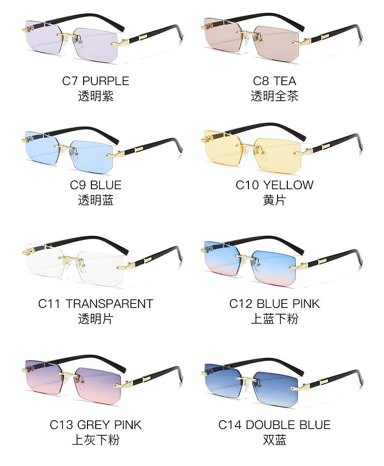 Rimless Sunglasses Rectangle Fashion Popular Women Men Shades Small Square Sun Glasses for Female Male Summer Traveling Oculos