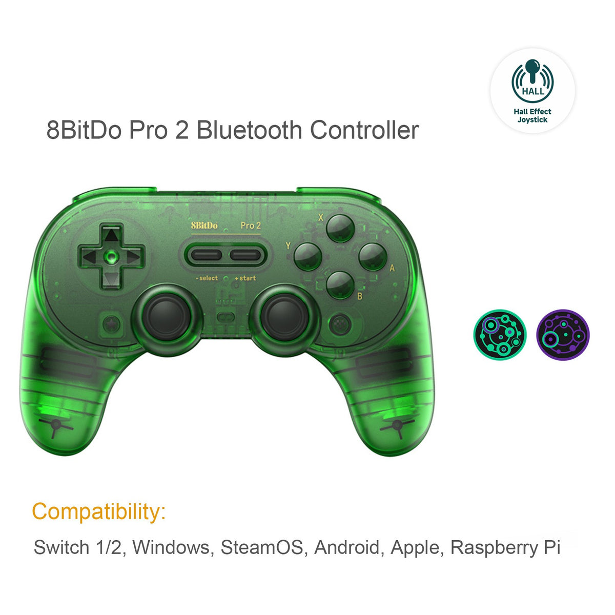 8BitDo Pro 2 Bluetooth Controller Hall Effect Joystick Gamepad for Apple Nintendo Switch 2 PC MacOS Android Steam Deck