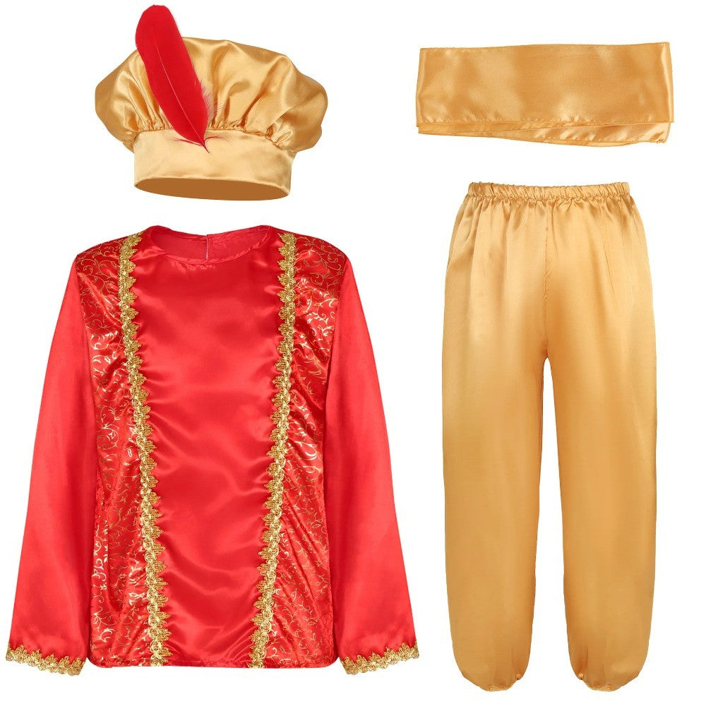 Boys India Arab Aladdin Cosplay Lamp genie costume Masquerade Party Halloween Carnival Party Costumes Arabian Prince Costume