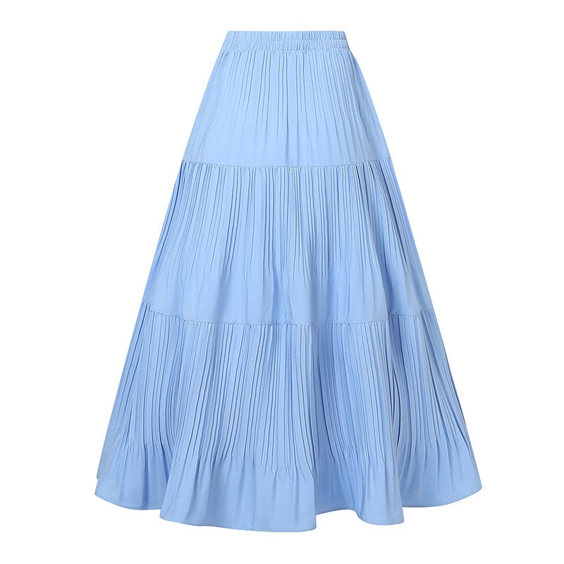 ZANZEA Plus Size 5XL Women Maxi Skirts 2025 Autumn Elastic Waist Pleated Long Skirt Casual Solid Color High Waist Ruffled Skirts