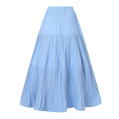 ZANZEA Plus Size 5XL Women Maxi Skirts 2025 Autumn Elastic Waist Pleated Long Skirt Casual Solid Color High Waist Ruffled Skirts