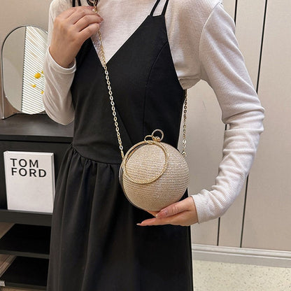 Fashion Circular Evening Bag Luxury Wedding Party Shoulder Bags Elegant Rhinestone Decorative Chain Banquet Clutch Handbags