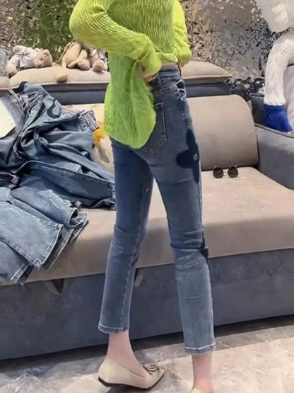 Trendy High Waist Slim Fit Denim Pants Women's Summer New Sle Elastic Straight Leg Jeans Cotton Stretch Denim Light Color