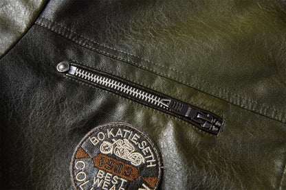 Modern PU Leather Motorcycle Biker Jacket Pilot Coat with Fleece Lining Tough Guy Men's Stylish Riding