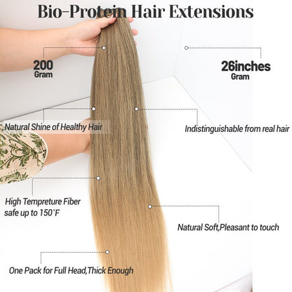 Cabelo Sintético Russo Liso de 65cm 200g, Extensões de Cabelo de Fibra com Bio Proteína Resistente ao Calor, Rabo de Cavalo para Cosplay
