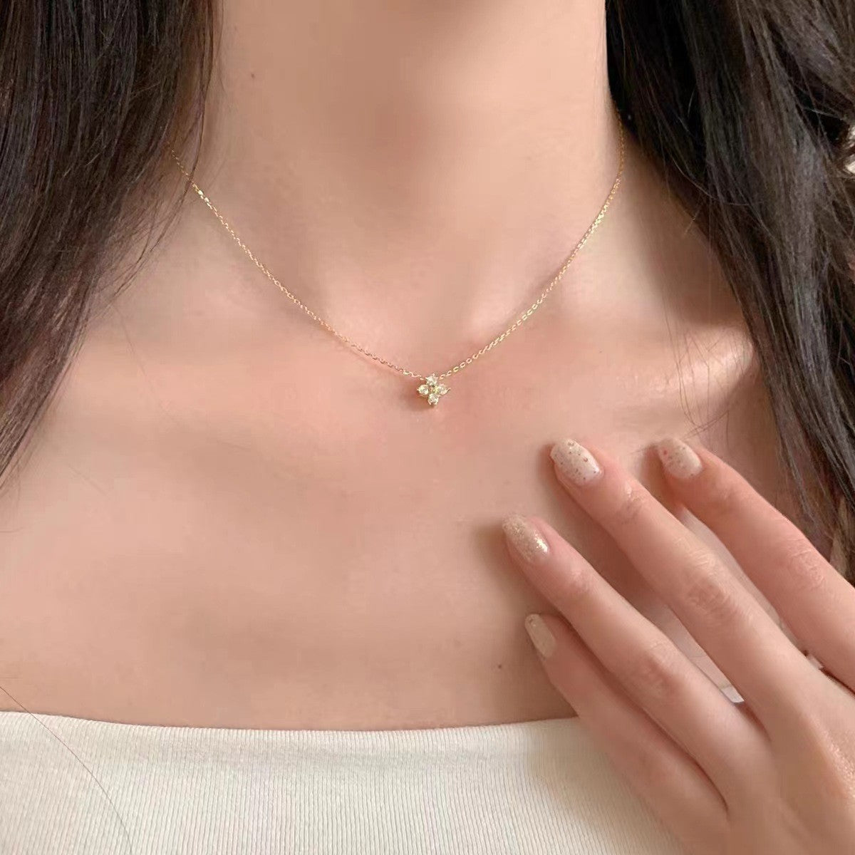 LGKGL Colar de Prata Esterlina 925 Banhado a Ouro 18K com Zircônias Brilhantes em Formato de Flor para Mulheres e Meninas Joias Exquisitas para Festas Presentes